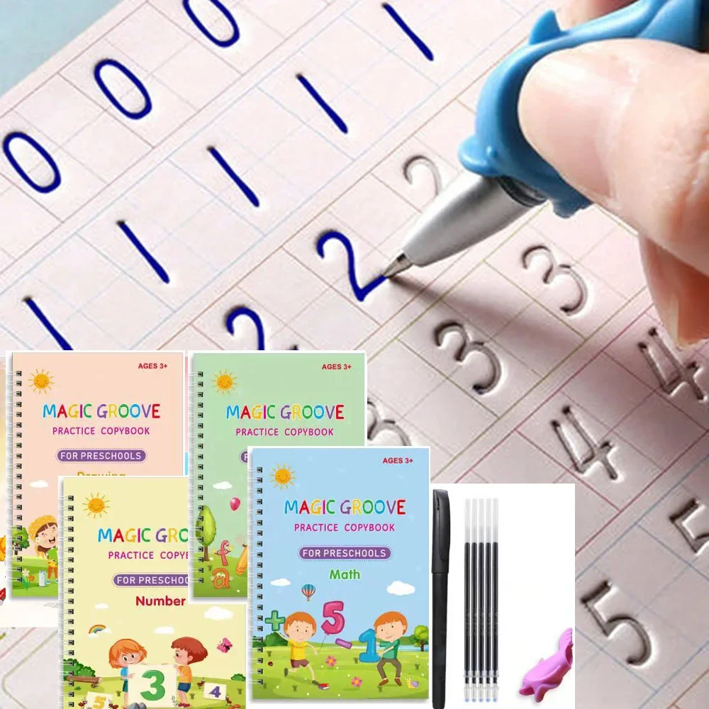 4 ספרים לשימוש חוזר קסם מחברות לילדים כתב חוברות לגני ילדים חריצים תבנית עיצוב סיוע בפועל Copybook התמונה 0