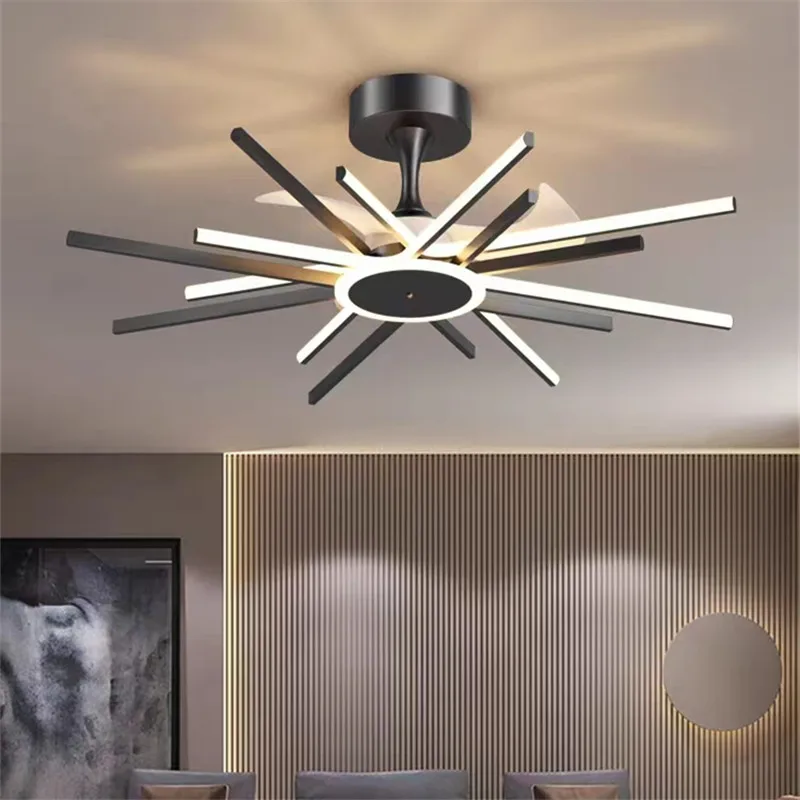 נורדי מאוורר תקרה עם תאורה בסלון קישוט מינימליסטי אור השלט בחדר האוכל המקורה בבית רדיאטור, מאוורר אור התמונה 0