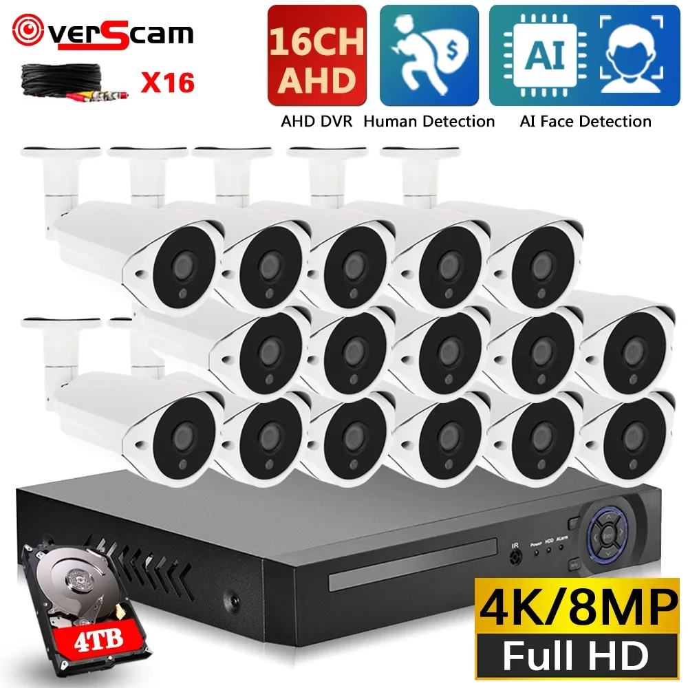4K 16CH DVR ערכת חיצונית זיהוי פנים יום א CCTV מערכת האבטחה ערכת 8MP 16 ערוץ BNC מצלמת מעקב וידאו המערכת התמונה 0
