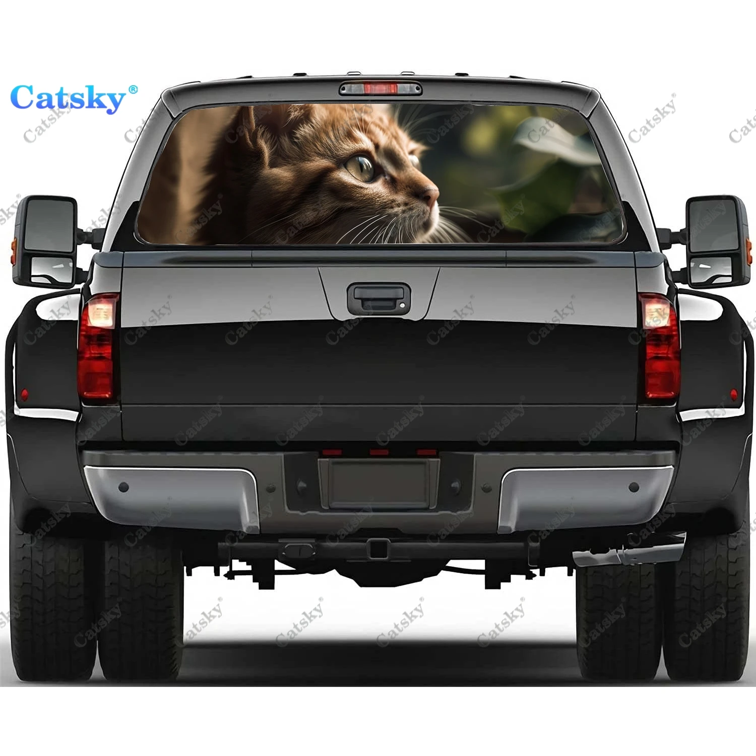 פרחים חתול החלון מדבקות עבור משאית,טנדר מדבקה חלון,חלון אחורי גוון גרפי ויניל מחורר המשאית את המדבקה התמונה 0