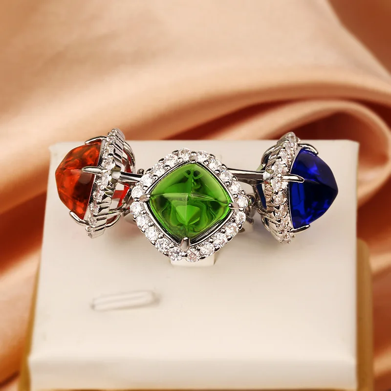 925 כסף מעולה עין חתול צבעוני טבעת זירקון עבור נשים ירוק כחול ורוד זירקון ציצית צד טבעת תכשיטי כלה מתנה התמונה 0