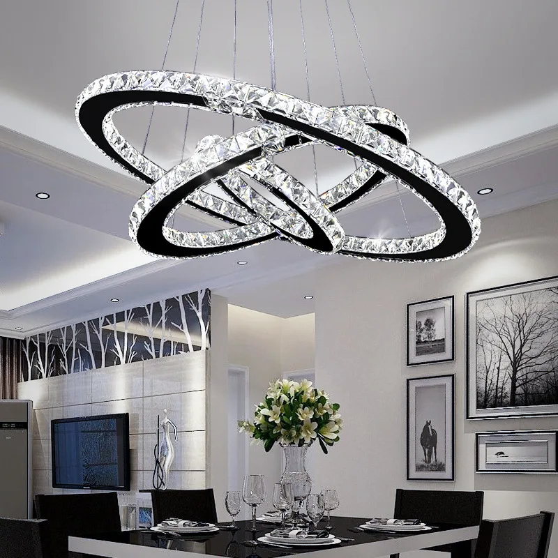 קריסטל מעגל LED מודרנית נברשות האור בסלון גופי המסעדה תלויות מנורות עם שלט תאורה התמונה 0