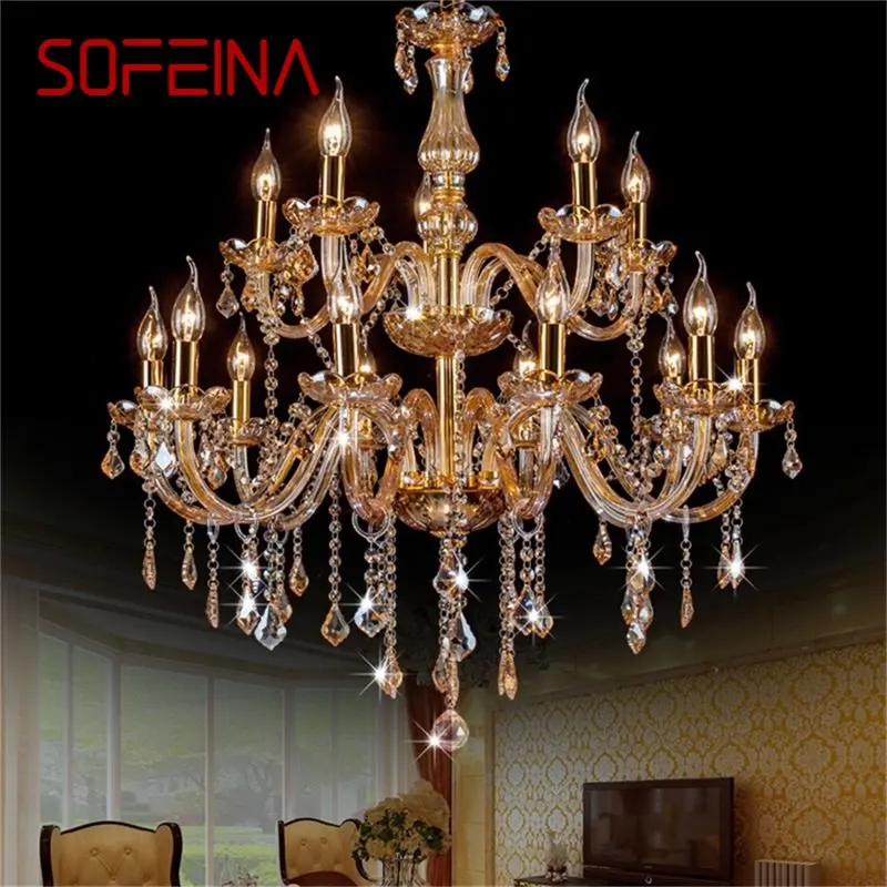 SOFEINA בסגנון אירופאי שנדליר מנורת LED קריסטל תליון נר אמבר גופי תאורה פנימית עבור בית מלון הול התמונה 0