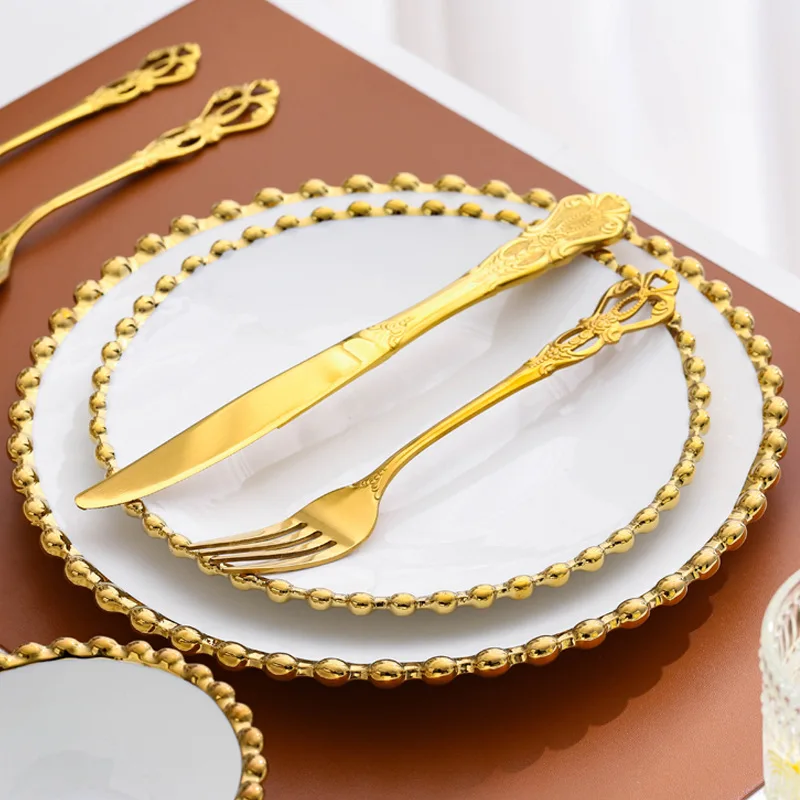 יוקרה קרמיקה כלי עגול בצורת לב בצלחת צלחות לבן קערות עם זהב רים המשפחה משק הבית כלי שולחן התמונה 1