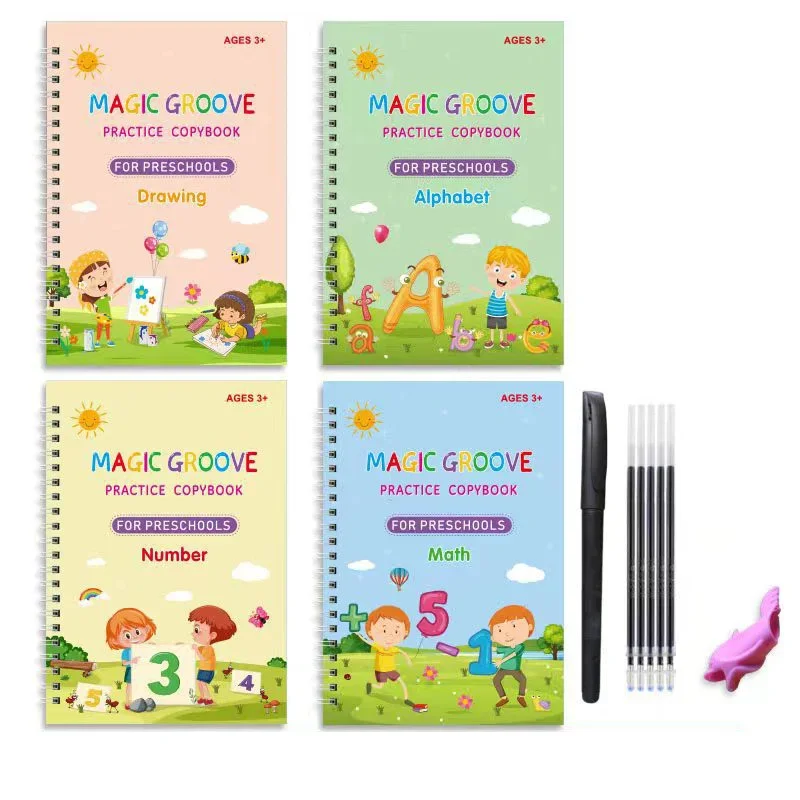4 ספרים לשימוש חוזר קסם מחברות לילדים כתב חוברות לגני ילדים חריצים תבנית עיצוב סיוע בפועל Copybook התמונה 1