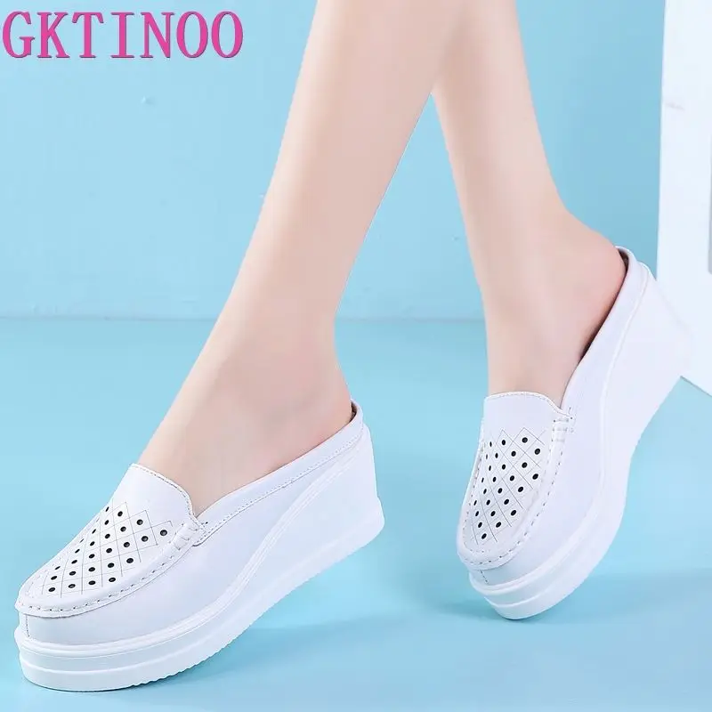GKTINOO 2023 שקופיות פלטפורמה וודג נעלי מוקסינים גובה הגדלת נשים נעלי המוקסין פרדות טריזים סנדלי נעליים לנשים התמונה 1