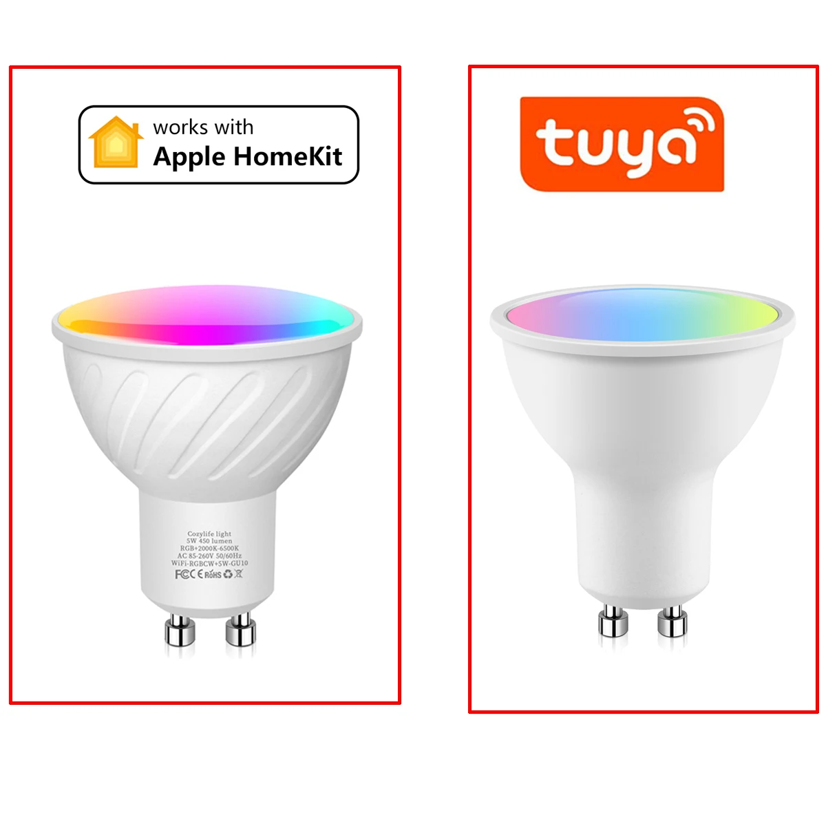 Homekit GU10 WiFi חכם זרקור LED הנורה RGBCW עבור אפל הביתה MFI מוסמך אלקסה הבית של Google，Tuya חכם החיים מנורת LED התמונה 1