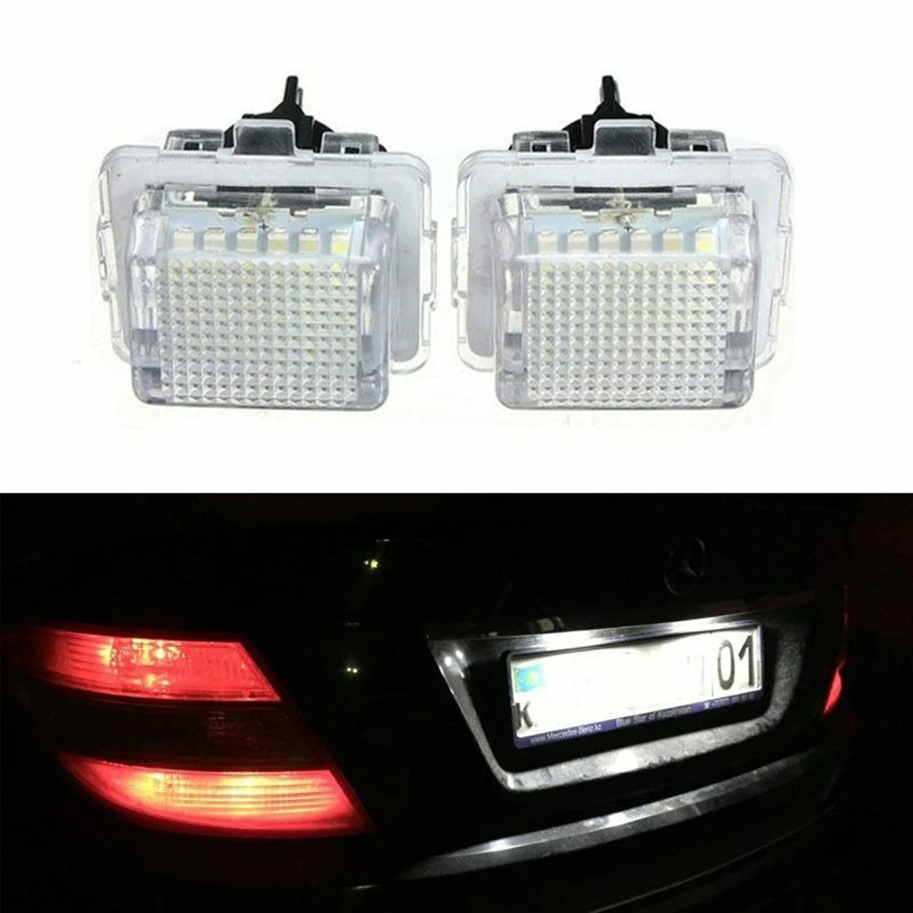 2Pcs 12V LED, לוחית רישוי אור מנורות מרצדס בנץ W204 W212 W216 לכלי רכב w221 207 מכונית לוחית רישוי אורות אביזר חיצוני התמונה 2