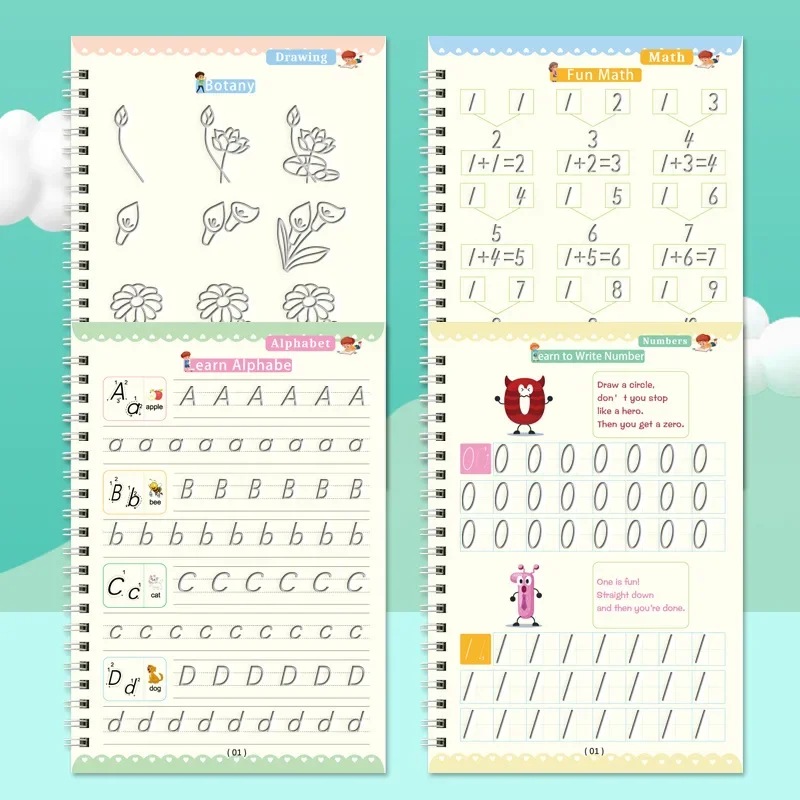 4 ספרים לשימוש חוזר קסם מחברות לילדים כתב חוברות לגני ילדים חריצים תבנית עיצוב סיוע בפועל Copybook התמונה 2