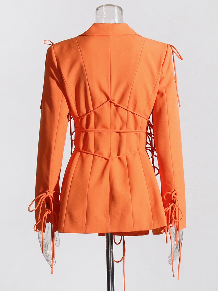 HIGH STREET החדש סתיו חורף 2023 מעצב המעיל של הנשים Bowknot תחרה על מחורצים צווארון שרוול ארוך בלייזר התמונה 2