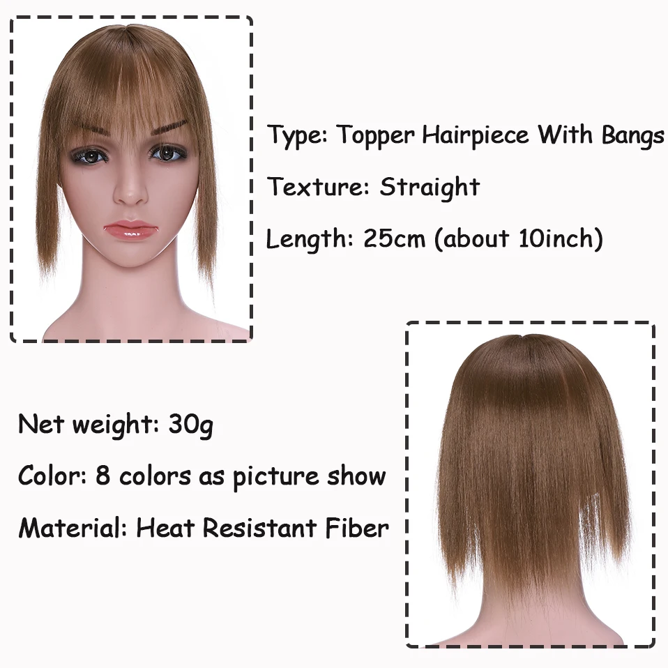 Benehair סינטטי 2 קליפים טופר ישר פאה שחור חום בלונדינית נשים מזויף קליפ שיער ב תוספות שיער עם פוני התמונה 2