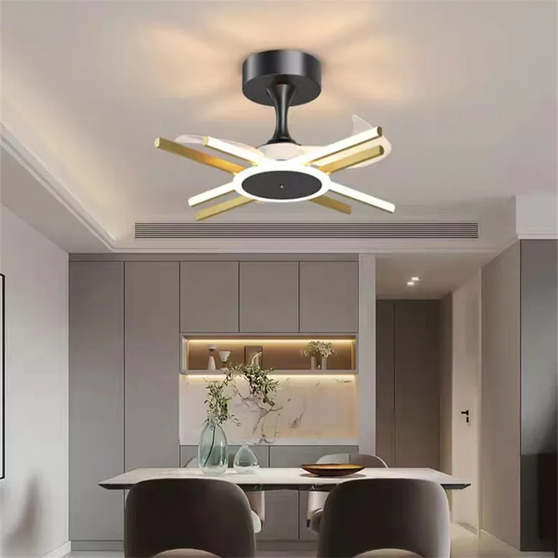 נורדי מאוורר תקרה עם תאורה בסלון קישוט מינימליסטי אור השלט בחדר האוכל המקורה בבית רדיאטור, מאוורר אור התמונה 3