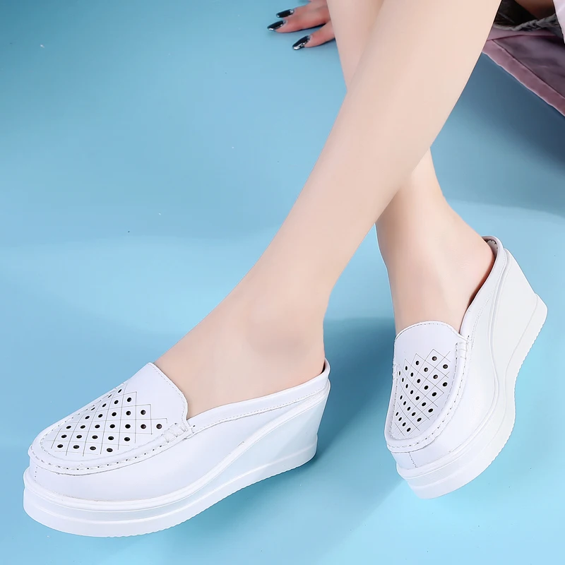 GKTINOO 2023 שקופיות פלטפורמה וודג נעלי מוקסינים גובה הגדלת נשים נעלי המוקסין פרדות טריזים סנדלי נעליים לנשים התמונה 3