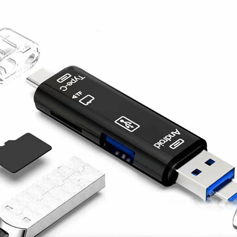 10X 5-In-1 רב תכליתי OTG קורא כרטיסי Micro-SD / SD / USB קורא TF תמיכה אנדרואיד מסוג-C טלפון אוניברסלי התמונה 3