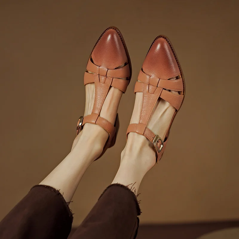 גבוהים העקב עבה נעלי העקבים נשים סנדלים משרד גבירותיי מסיבת Slingbacks משאבות חלול עור אמיתי נעלי אישה 2023 אופנה הקיץ התמונה 4