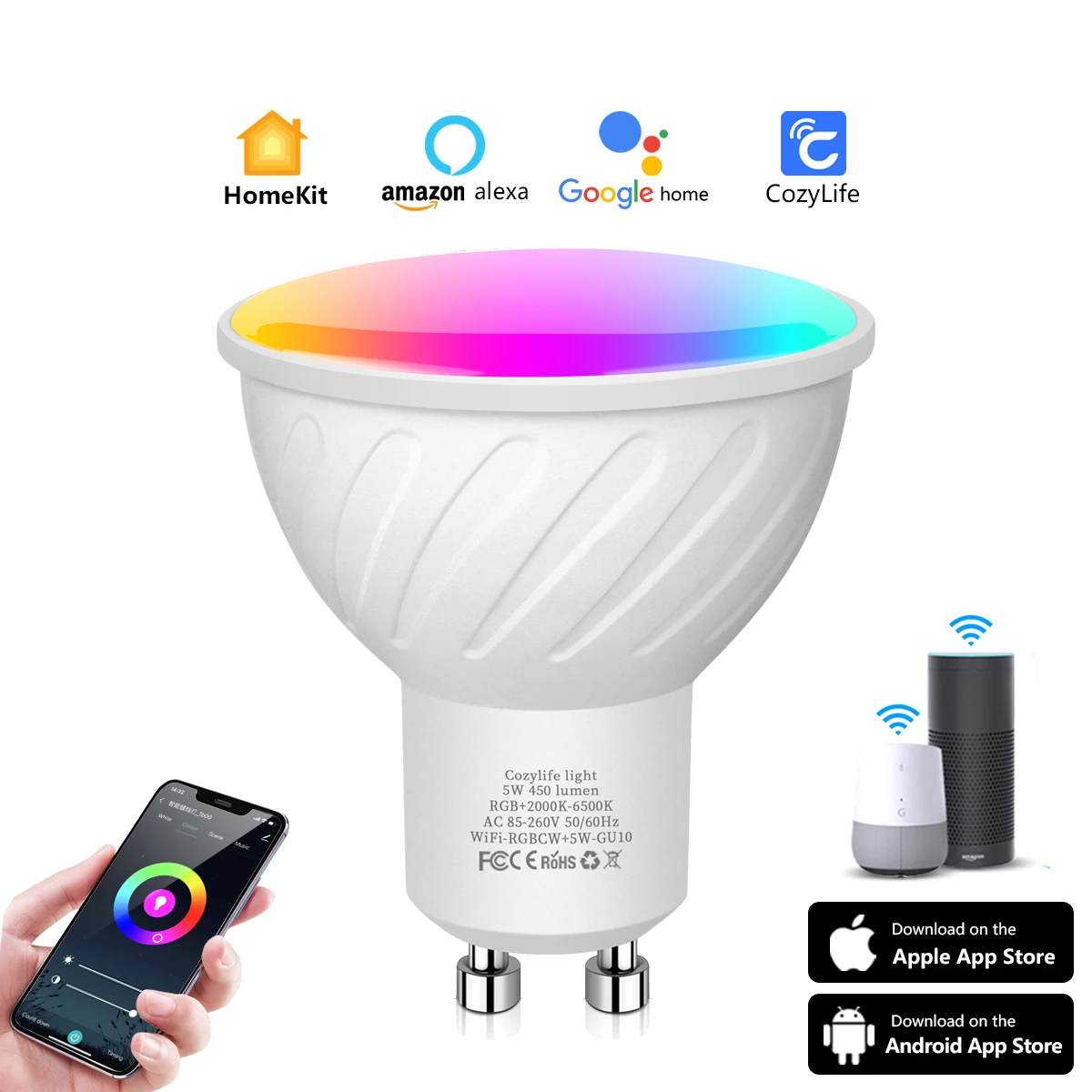 Homekit GU10 WiFi חכם זרקור LED הנורה RGBCW עבור אפל הביתה MFI מוסמך אלקסה הבית של Google，Tuya חכם החיים מנורת LED התמונה 4