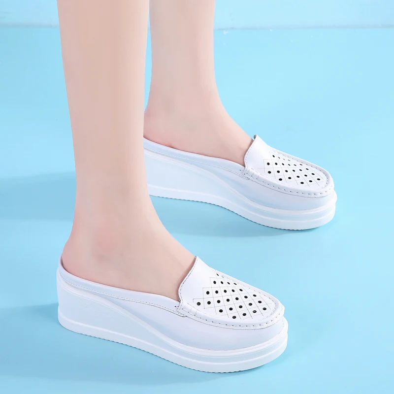 GKTINOO 2023 שקופיות פלטפורמה וודג נעלי מוקסינים גובה הגדלת נשים נעלי המוקסין פרדות טריזים סנדלי נעליים לנשים התמונה 5