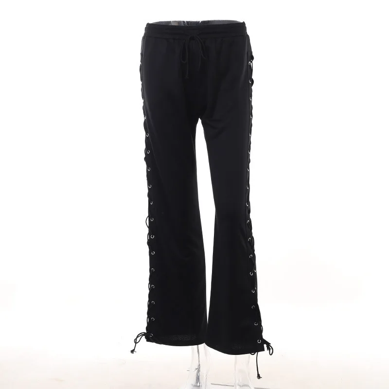 נשים גבוה מותן רחבה הרגל המכנסיים בציר חלול החוצה תחרה מקרית מכנסי באגי 2023 הקיץ Harajuku פיות גראנג ' בגדים התמונה 5