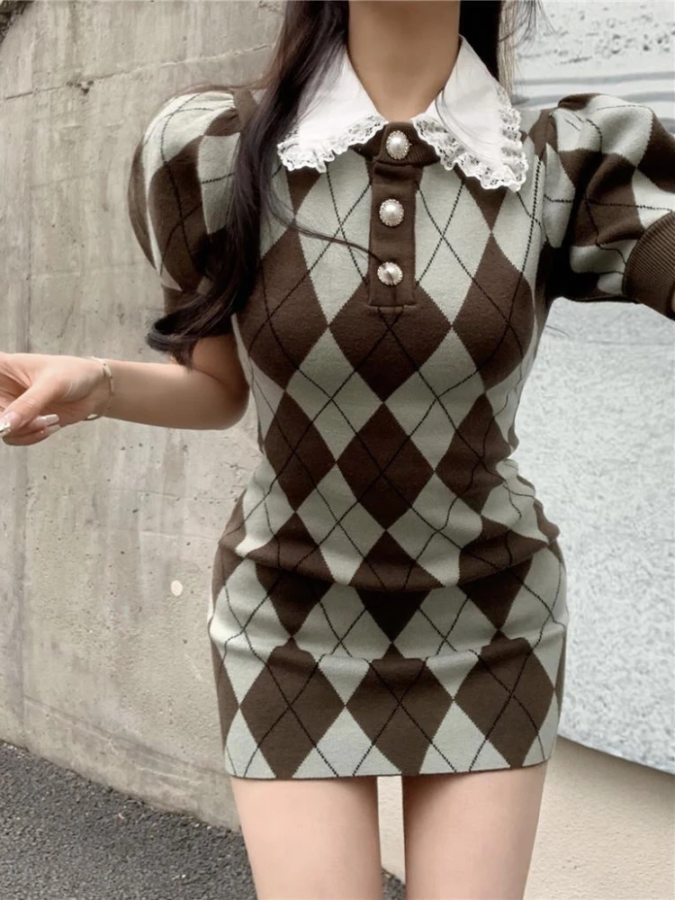 ארגל סרוגים שרוול קצר שמלות נשים רזות הקיץ להתאים אביזרי קוריאני סגנון סקסי חמוד חם מכירה אסתטי, אלגנטי Harajuku תחרה התמונה 5